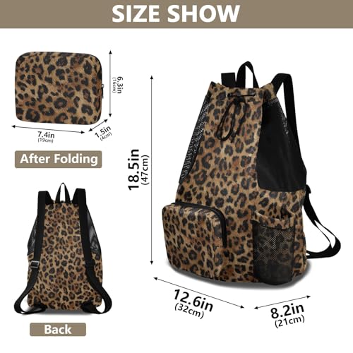 Bolaz Beach Drawstring Backpack Mesh Swim Bag for Women Men Cheetah Leopard Print Animal Swimming Gym with Wet Pocket Packable Sports - color: Cheetah Leopard Print Animal