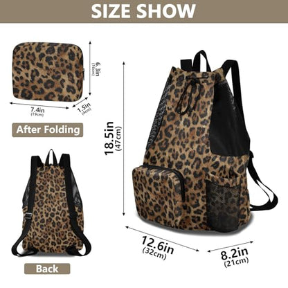 Bolaz Beach Drawstring Backpack Mesh Swim Bag for Women Men Cheetah Leopard Print Animal Swimming Gym with Wet Pocket Packable Sports - color: Cheetah Leopard Print Animal
