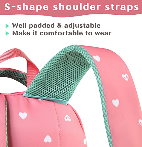 BLUEFAIRY Lightweight Water Resistant Backpack for Girls, Pink, 5-9 Years, Laptop Compartment, Adjustable Shoulder Straps, Breathable Mesh - color: Pink/Teal