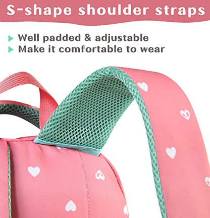 BLUEFAIRY Lightweight Water Resistant Backpack for Girls, Pink, 5-9 Years, Laptop Compartment, Adjustable Shoulder Straps, Breathable Mesh - color: Pink/Teal