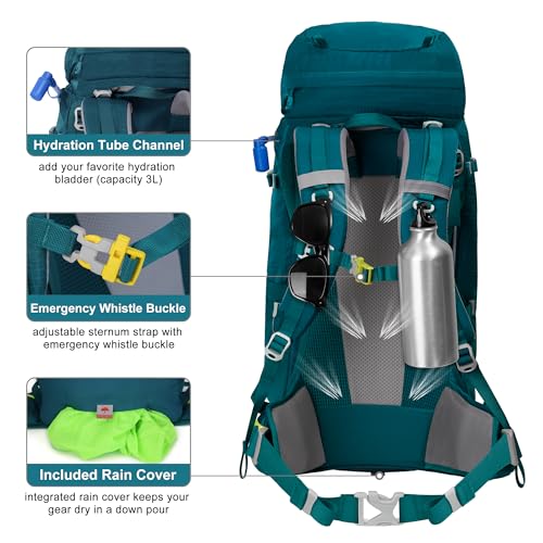 N NEVO RHINO Internal Frame Hiking Backpack 50/60/65/70/80L, Mountain Climbing Camping Backpack Daypack Waterproof Rain Cover | Mountain Climbing - color: 09 Green, size: 60+5L