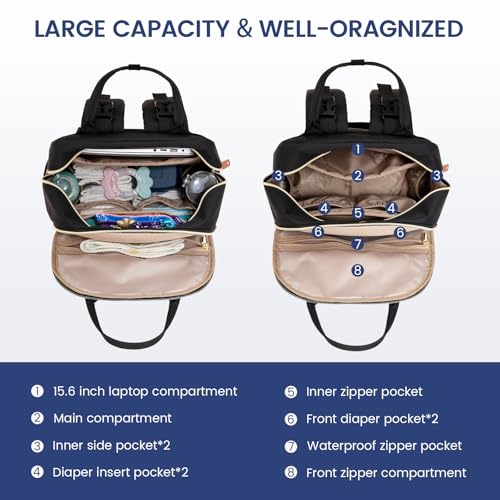 LOVEVOOK Diaper Bag Backpack, Baby Bag with Changing Pad, Large Diaper Backpack Boy Girl, Waterproof Baby Registry Bag for Mom Dad with Stroller Buckles, Black-grey-brown - color: Black-grey-brown