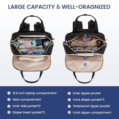 LOVEVOOK Diaper Bag Backpack, Baby Bag with Changing Pad, Large Diaper Backpack Boy Girl, Waterproof Baby Registry Bag for Mom Dad with Stroller Buckles, Black-grey-brown - color: Black-grey-brown