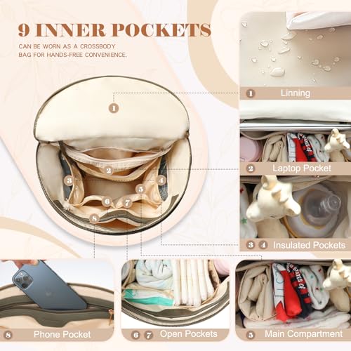 miss fong Diaper Bag Backpack Baby Diaper Bag, Large Leather Diaper Backpack with 16 Pockets Travel Diaper Bag with Diaper Changing Pad, Stroller Straps & 2 Insulated Pockets (Convertible, Forest) - color: Forest