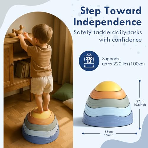 Lehoo Castle Stepping Stones for Kids, Non-Slip Toddler Stepping Stones, Indoor & Outdoor Sensory Toys for Toddlers 1-3, Balance Board Obstacle Course for Kids 3-5 - style: Classic