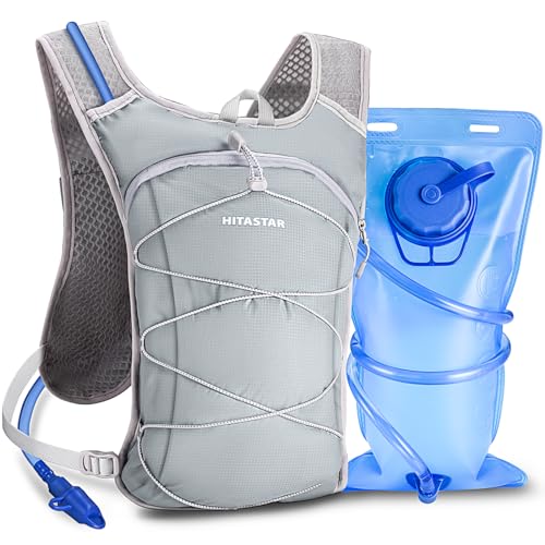 Hydration Backpack with 2L Hydration Bladder Lightweight Water Backpack Climbing Pouch for Hiking Hydration Pack for Running Cycling Hiking - style: Gray