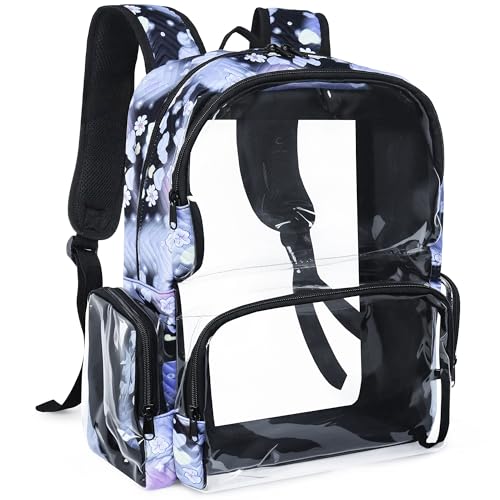 Clear Backpack Heavy Duty,18'' Large Clear Backpack with Multiple Pockets,See Through Bookbag for College Work Security,LOVE Light Purple & Black - color: Love-black