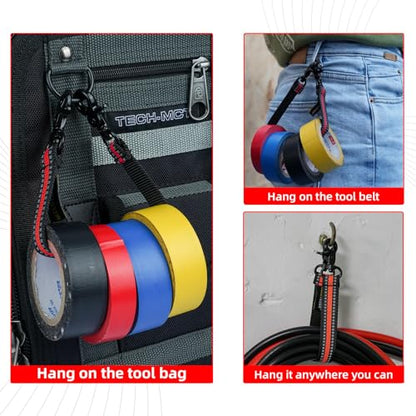 MELOTOUGH Tape Thong Electrical Tape Holder with Trigger Snap Hook Electrical Tape Strap for Tool Belt, Tool Bag, Tool Backpack(Red 2pcs) - color: Reflective Red 2pcs, size: 2 packs