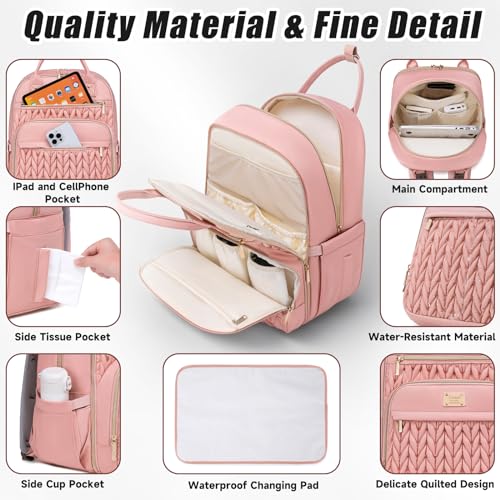 Tealari Diaper Bag Backpack,Stylish Baby Diaper Bag,Waterproof Travel Diaper Backpacks Baby Bags with Changing Pad,Stroller Straps,Insulated Pockets (Pink) - color: Pink