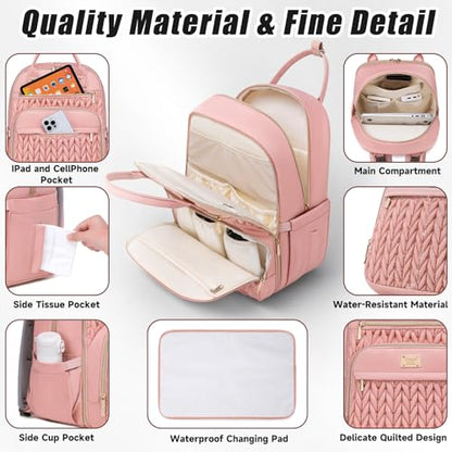 Tealari Diaper Bag Backpack,Stylish Baby Diaper Bag,Waterproof Travel Diaper Backpacks Baby Bags with Changing Pad,Stroller Straps,Insulated Pockets (Pink) - color: Pink