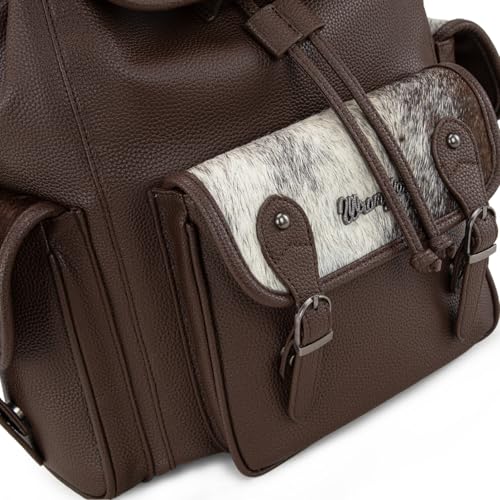 Montana West Wrangler Backpack Purse for Women Hair-on Cowhide Backpacks Western Travel Bags - color: Cowhide Coffee