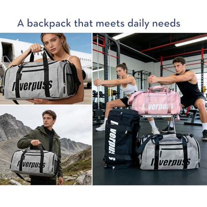 3-in-1 Gym Duffle Backpack - 35L Waterproof Sports Travel Bag with Shoe Compartment & Wet Dry Pocket, Convertible Backpack/Handbag/Shoulder Bag for Men Women, Light Grey - color: Grey