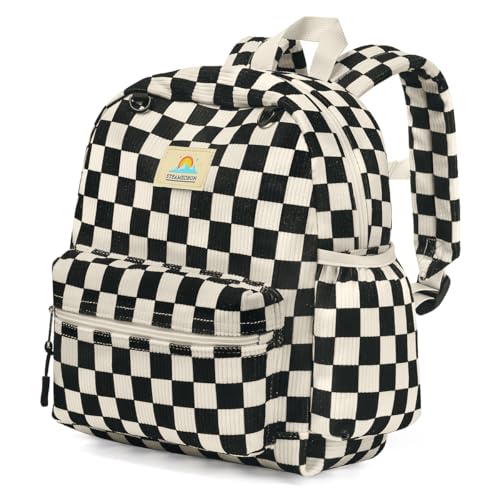 STEAMEDBUN Corduroy Toddler Backpack for Boys 2-4: Kids backpack for Boys Girls - 12 inch Preschool Kindergarten Backpacks - Checkered - color: Black Checkered Corduroy, size: MINI-12"H(not fit folder)