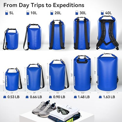 MARCHWAY Floating Waterproof Dry Bag Backpack 5L/10L/20L/30L/40L, Roll Top Sack Keeps Gear Dry for Kayaking, Rafting, Boating, Swimming, Camping, Hiking, Beach, Fishing - color: Dark Blue, size: 5L