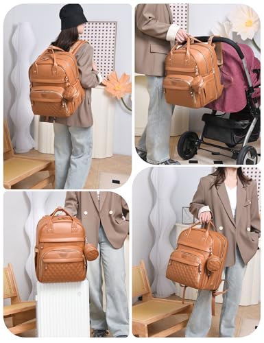 Diaper Bag Backpack with Changing Station, Waterproof for Travel, Vegan Leather, Brown - color: Brown