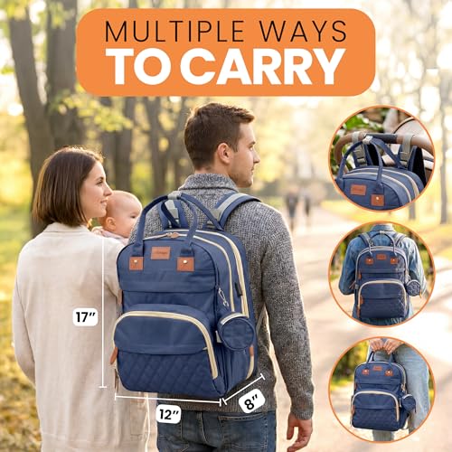 Diaper Bag Backpack with Changing Station | 600D Oxford Waterproof Baby Bag for Mom & Dad | Large Baby Diaper Bag Boy Girl | 16 Pockets, USB Charging Port, Foldable Pad - color: Blue
