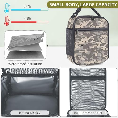 School Backpack for Boys - Camouflage Boys Backpack for Kids Teens Elementary Middle School - 4pcs Camo Students Bookbag with Lunch Box and Pencil Case & Key-chain,18″ Bookbag with Usb Charging Port - color: Camouflage-gray-set 1