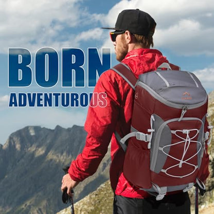 RAINSMORE Foldable Hiking Backpack for Women Men Packable Camping Backpack 40L Waterproof Hiking Daypack Bag Lightweight Collapsible Daypack for Travel Trekking Mountaineering Large Capacity Red - color: Dark Red and Grey