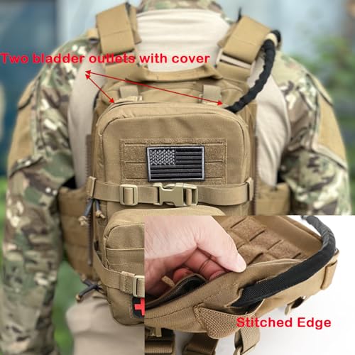 MOLLE Hydration Pack for Plate Carrier,Compact Water Bladder Carrier for Tactical Vest Backpack,Mini 1.5L-2L Hydration Backpack with IFAK Pouch - color: Coyote Brown