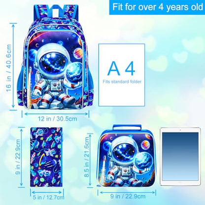 3Pcs Space Backpack for Boys, 16" Astronauts Bookbag with Lunch Box, Kids School Backpacks Set for Elementary Preschool Kindergarten (Blue) - color: Astronaut Blue 01