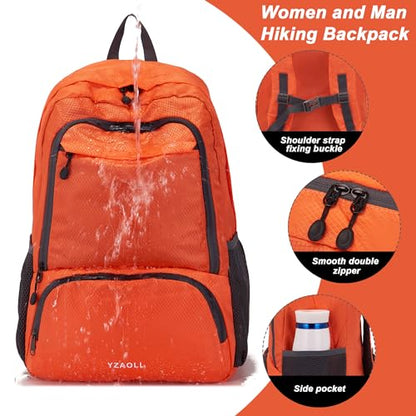 YZAOLL 30L Hiking Backpack Lightweight Day Packs, Packable Backpack for Women Men Travel Camping Vacation,Orange - color: E-lorange