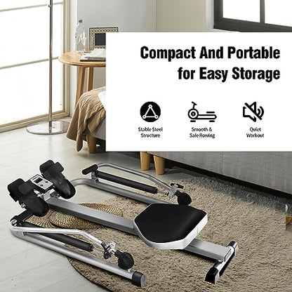 GYMAX Rowing Machines for Home, Hydraulic Rower with LCD Monitor, Adjustable Resistance up to 110LBS & Large Cushioned Seat, 265LBS Quiet Rowing Machine for Aerobic Workout Exercise Fitness