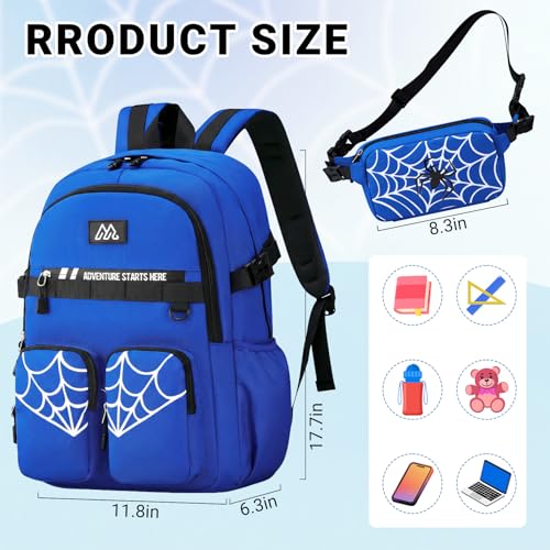 Kids Backpack for Boys - Cool Boys Backpacks with Waist pack for Kids Teens Elementary Middle School, 18″ Large Capacity Students Bookbag, Perfect for Travel and School - color: Blue-backpack-only