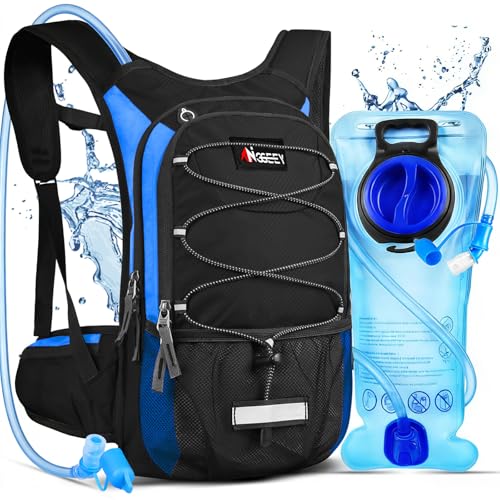 Hydration Pack, Insulated Hydration Backpack with 2L Hydration Bladder, Hiking Backpack for Men Women Kids, Water Backpack for Hiking, Running, Cycling, Camping - color: Black Blue