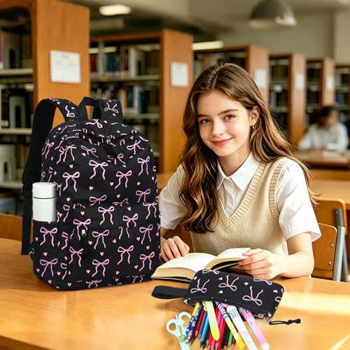 LEDAOU Backpack for Girls School Bag Kids Bookbag Teen Backpack Set Daypack with Lunch Bag and Pencil Case | Kids - color: A-bow Tie Black