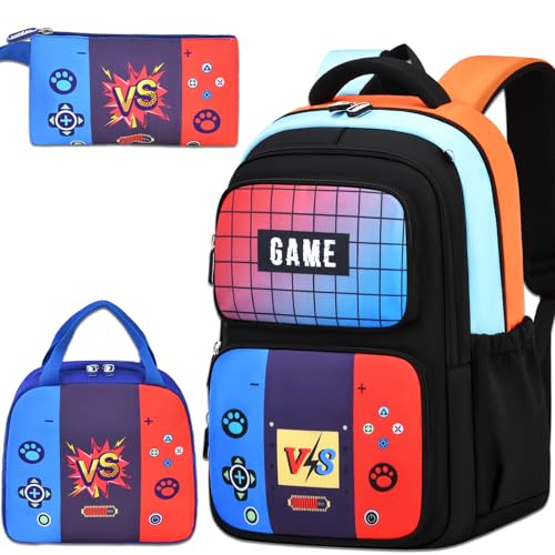 3PCS Kids Backpack Set, School Backpack with Lunch Bag & Pencil Case, Lightweight Waterproof Bookbag for Kids (Game Console) - color: Game Console