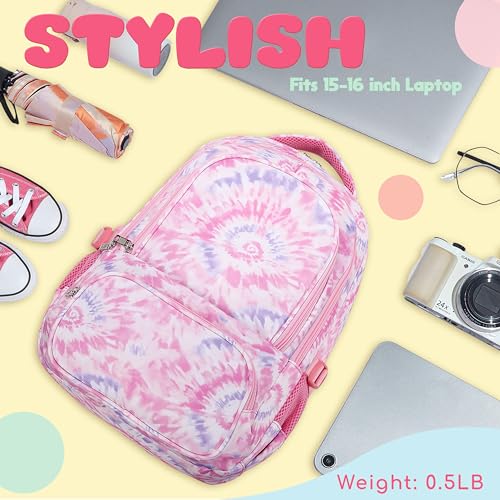 BLUEFAIRY Kids Backpack for Girls Elementary Primary Middle School Bags for Aged 8-10 for Teens Childs Bookbags Back to School Book Bags Gifts Mochilas para Niñas de 6 7 8 9 10 Años Tie-dye Pink - color: Cherry Blossom Pink
