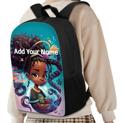 Afro Black Personized Backpack for Little Girls Bookbag Ages 6-8/8-10 Custom Name Book Bag Kids 2 Grade/3Rd Grade School Bag Hiking - color: African Black Girl-20