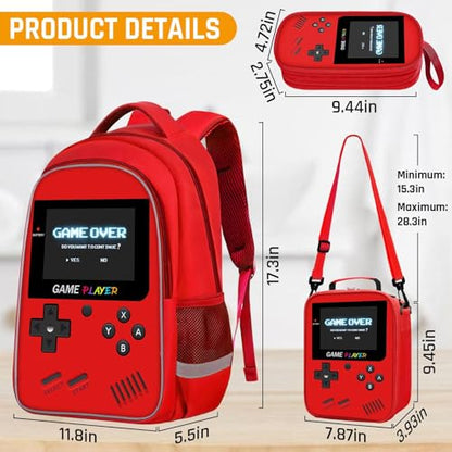 TILYTADLY School Backpack For Boys - Gamer Boys Backpack For Kids Children Teens Elementary Middle School - Ages 6-18，17″ - color: 3-red-set1