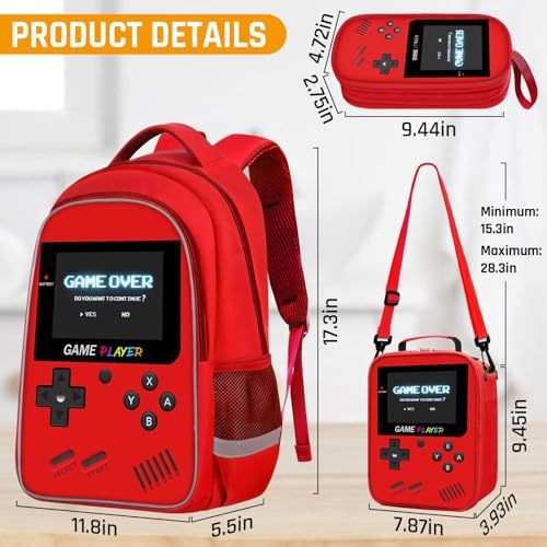 TILYTADLY School Backpack For Boys - Gamer Boys Backpack For Kids Children Teens Elementary Middle School - Ages 6-18，17″ - color: 3-red-set1