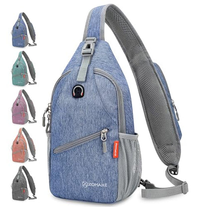 ZOMAKE Sling Bag,Small Crossbody Sling Backpack,Water Resistant Shoulder Daypack for Travel,Anti Thief Chest Bag for Hiking(Light Blue) - color: Light Blue