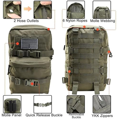 Tactical Mini Molle Hydration Pack,Molle Hydration Carrier with US Flag Water Resistant,Hydropack for Tactical Vest Backpack - style: Ranger Green