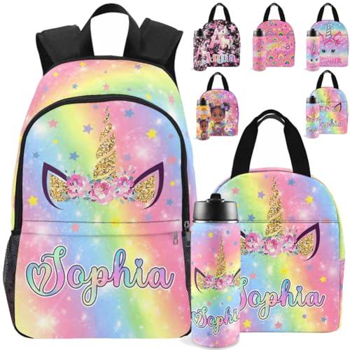 M YESCUSTOM Personalized Backpacks For Girls With Name, Custom Backpack For Kids, Back to School Customized Backpacks With Unicorn Pattern, Custom Bookbag Set Gifts For Daughter, Granddaughter, Niece - color: A01