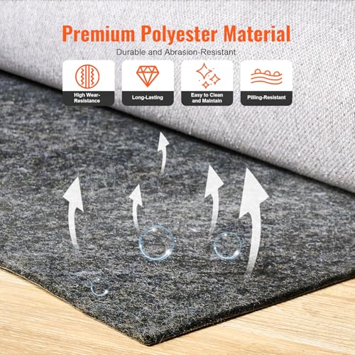 VEVOR Rug Pad 1/2" Thick 72" x 48", Area Rug Pad Dual Surface Protective Cushioning Carpet Pad, Polyester Felt + Latex, 1-2㎡ Area Carpet Padding Rug Cushion for All Floors(Without Slip Resistance) - size: 4' x 6' (Rectangular)