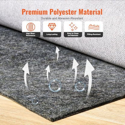 VEVOR Rug Pad 1/2" Thick 72" x 48", Area Rug Pad Dual Surface Protective Cushioning Carpet Pad, Polyester Felt + Latex, 1-2㎡ Area Carpet Padding Rug Cushion for All Floors(Without Slip Resistance) - size: 4' x 6' (Rectangular)