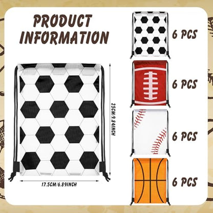 Tanlade 24 Pcs Drawstring Bags Cinch Sack Candy Drawstring Bag Goodie Favor Bags Supplies Gifts for Sports Party Men Women(Mixed ball,7 x 10 Inch) - size: 7 x 10 Inch, style: Mixed Ball