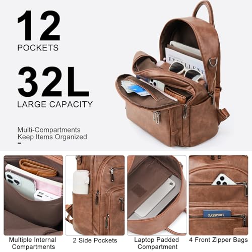 LATMAP Backpack Purse for Women Laptop Backpack, Leather Travel Back Pack Shoulder Bag Teacher College Daypack Work Handbag fits 14" Laptop, Brown - color: Style1-brown