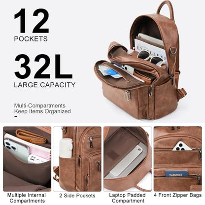 LATMAP Backpack Purse for Women Laptop Backpack, Leather Travel Back Pack Shoulder Bag Teacher College Daypack Work Handbag fits 14" Laptop, Brown - color: Style1-brown