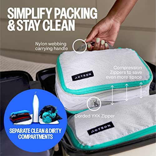 Acteon Compression Packing Cubes - 2 Pack Clean Dirty Separate Zipper - Lightweight Travel Packing Cubes for Luggage - Suitcase Organizer Travel Cubes - Large Small Laundry for Clothes Shoes Makeup - color: Concourse