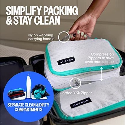 Acteon Compression Packing Cubes - 2 Pack Clean Dirty Separate Zipper - Lightweight Travel Packing Cubes for Luggage - Suitcase Organizer Travel Cubes - Large Small Laundry for Clothes Shoes Makeup - color: Concourse