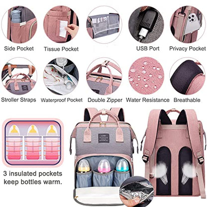 ANWTOTU Baby Diaper Bags with Changing Station,900D Oxford Waterproof Diaper Bag Backpack for Moms Dads with USB Charging Port,Large Capacity Baby Essentials(Ungrade Pink Grey) - color: Ungrade-pinkgrey