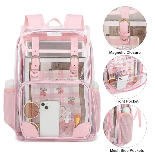 Fuyicat Clear Backpack Heavy Duty PVC Transparent Girls Kids School Backpacks Stadium Approved See Through College Bookbag for Women (Light Pink), Large - color: Light Pink