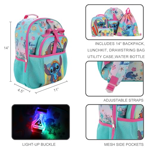 Disney Lilo & Stitch 5-Piece Backpack & Lunchbox Set - color: 5-pc Lilo & Stitch Sky Blue, size: 16 Inches