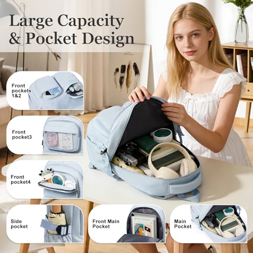 Backpack for School Teens Boys Girls, Large Capacity School bag for Men Women, Cute Bookbag for Students, Lightweight College backpack with lots of pockets(Blue) - color: Blue