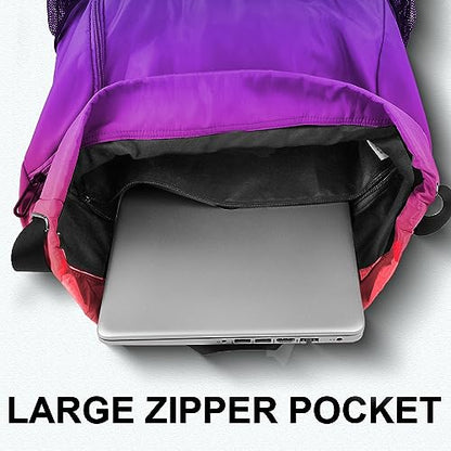 Drawstring Backpack with Mesh Pockets String Gym Bag Sackpack Sandproof Water Resistant Beach Backpack for Men Women - color: Gradient Purple
