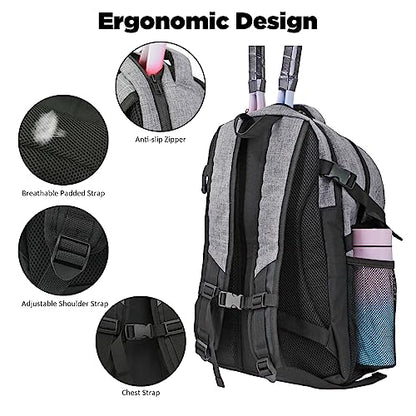 WOLT Tennis Bag - Large Tennis Racket Backpack for Men & Women - Ventilated Shoe Compartment - Holds 2 Rackets - color: Grey